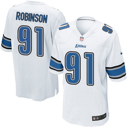 Men's Game A'Shawn Robinson Nike Jersey White Road - #91 NFL Detroit Lions