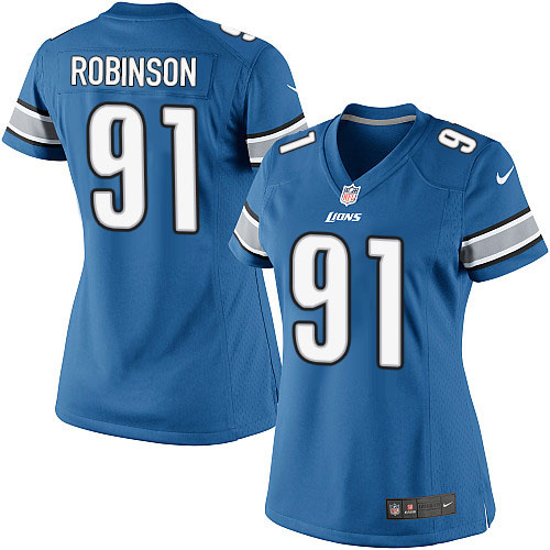 Women's Limited A'Shawn Robinson Nike Jersey Light Blue Home - #91 NFL Detroit Lions