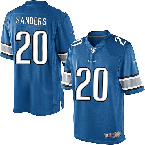Men's Limited Barry Sanders Nike Jersey Light Blue Home - #20 NFL Detroit Lions