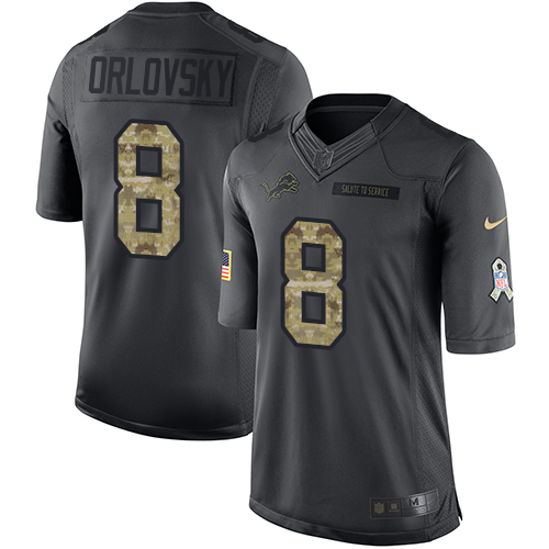 Youth Limited Dan Orlovsky Nike Jersey Black - #8 2016 Salute to Service NFL Detroit Lions