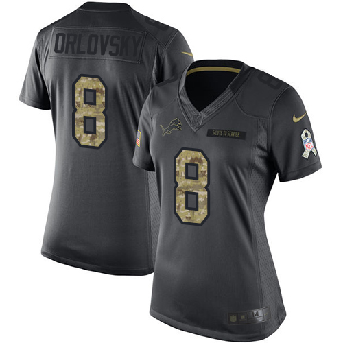 Women's Limited Dan Orlovsky Nike Jersey Black - #8 2016 Salute to Service NFL Detroit Lions