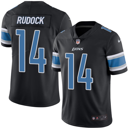 Men's Elite Jake Rudock Nike Jersey Black - #14 Rush NFL Detroit Lions