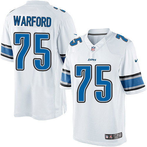 Men's Limited Larry Warford Nike Jersey White Road - #75 NFL Detroit Lions