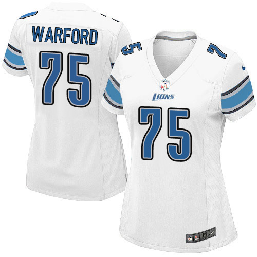 Women's Game Larry Warford Nike Jersey White Road - #75 NFL Detroit Lions