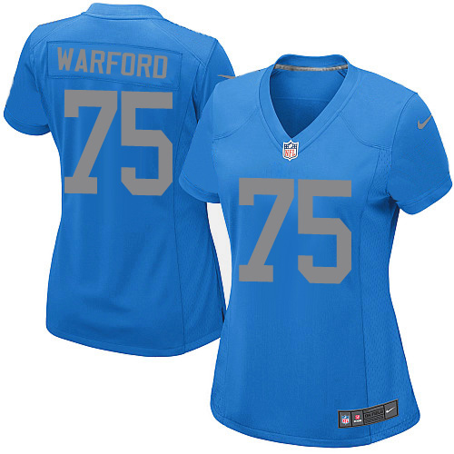 Women's Game Larry Warford Nike Jersey Blue Alternate - #75 NFL Detroit Lions