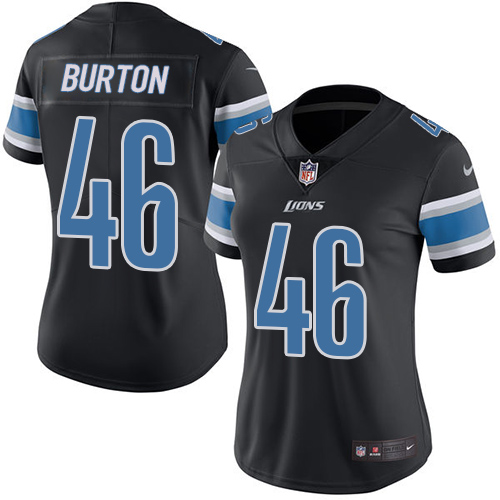 Women's Limited Michael Burton Nike Jersey Black - #46 Rush NFL Detroit Lions