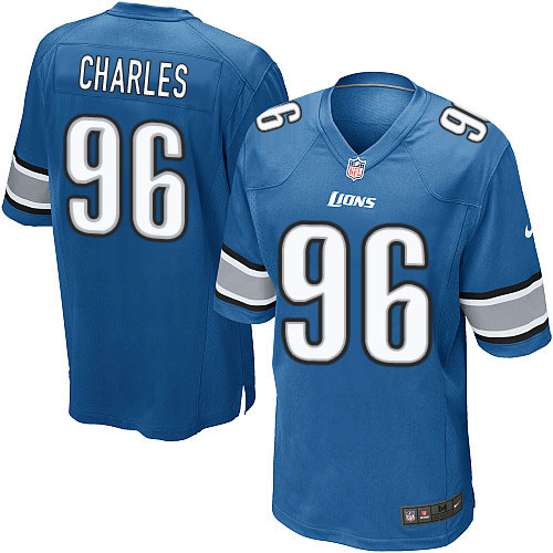 Men's Game Stefan Charles Nike Jersey Light Blue Home - #96 NFL Detroit Lions