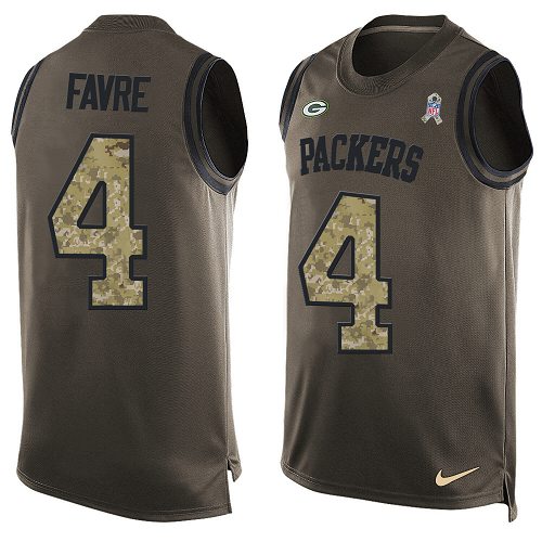 Men's Limited Brett Favre Nike Jersey Green - #4 Salute to Service Tank Top NFL Green Bay Packers