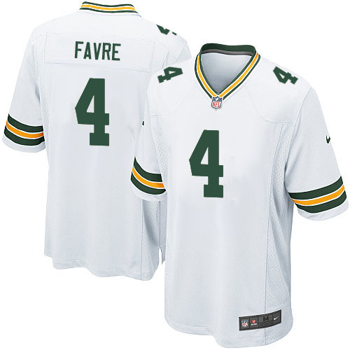 Men's Game Brett Favre Nike Jersey White Road - #4 NFL Green Bay Packers