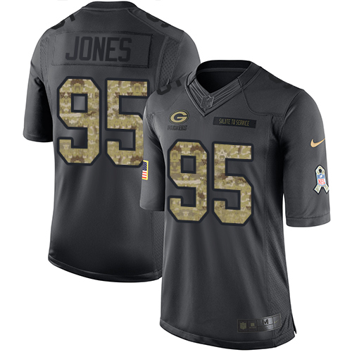 Youth Limited Datone Jones Nike Jersey Black - #95 2016 Salute to Service NFL Green Bay Packers