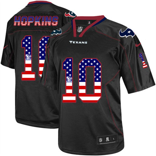 Men's Elite DeAndre Hopkins Nike Jersey Black - #10 USA Flag Fashion NFL Houston Texans
