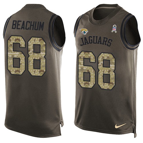Men's Limited Kelvin Beachum Nike Jersey Green - #68 Salute to Service Tank Top NFL Jacksonville Jaguars