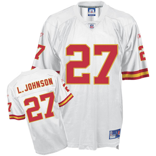 Men's Authentic Larry Johnson Reebok Jersey White Road - #27 Throwback NFL Kansas City Chiefs