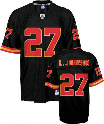 Men's Authentic Larry Johnson Reebok Jersey Black Alternate - #27 Throwback NFL Kansas City Chiefs
