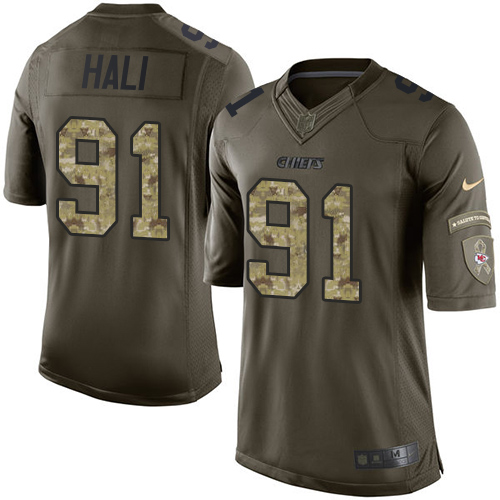 Men's Elite Tamba Hali Nike Jersey Green - #91 Salute to Service NFL Kansas City Chiefs
