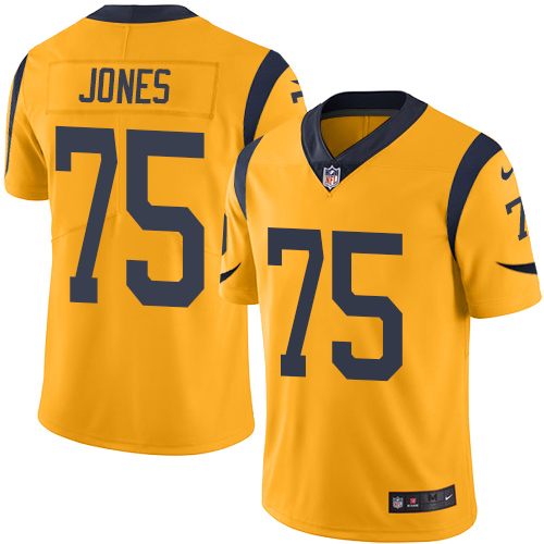 Men's Limited Deacon Jones Nike Jersey Gold - #75 Rush NFL Los Angeles Rams