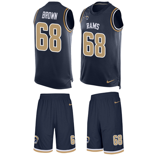 Men's Limited Jamon Brown Nike Jersey Navy Blue - #68 Tank Top Suit NFL Los Angeles Rams