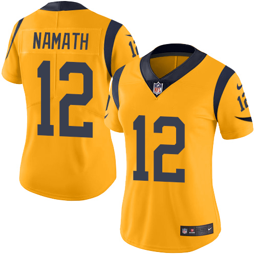 Women's Limited Joe Namath Nike Jersey Gold - #12 Rush NFL Los Angeles Rams