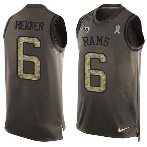 Men's Limited Johnny Hekker Nike Jersey Green - #6 Salute to Service Tank Top NFL Los Angeles Rams