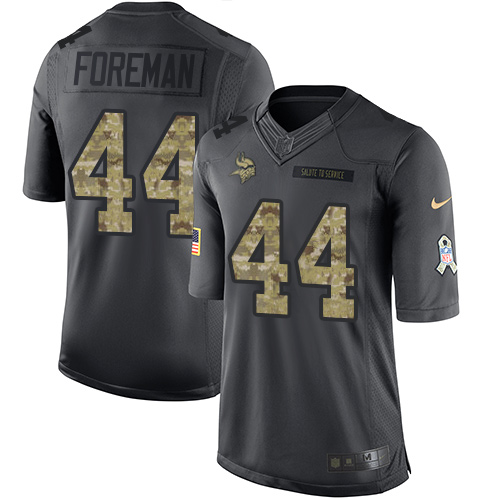 Men's Limited Chuck Foreman Nike Jersey Black - #44 2016 Salute to Service NFL Minnesota Vikings
