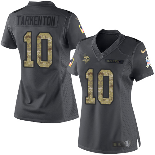 Women's Limited Fran Tarkenton Nike Jersey Black - #10 2016 Salute to Service NFL Minnesota Vikings
