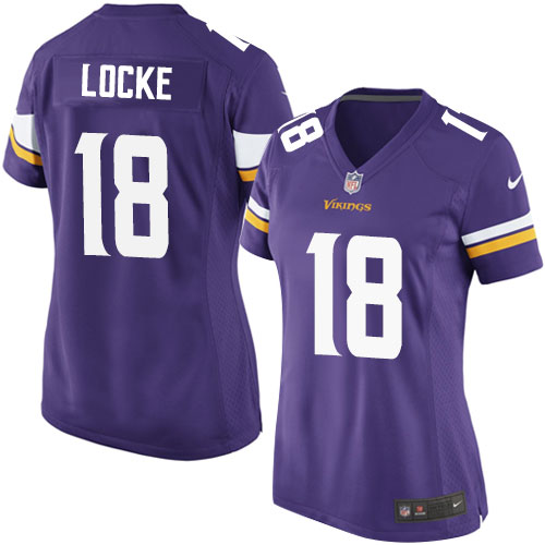 Women's Game Jeff Locke Nike Jersey Purple Home - #18 NFL Minnesota Vikings