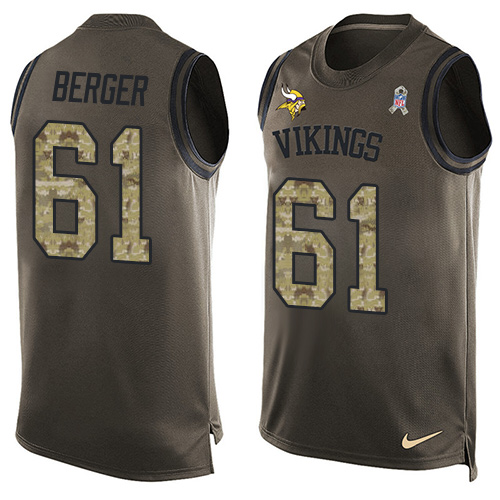 Men's Limited Joe Berger Nike Jersey Green - #61 Salute to Service Tank Top NFL Minnesota Vikings