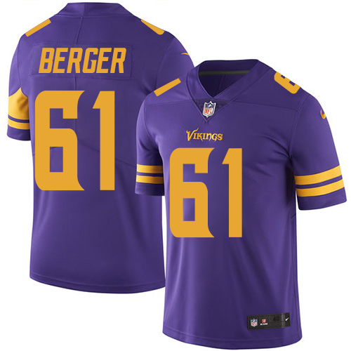 Men's Elite Joe Berger Nike Jersey Purple - #61 Rush NFL Minnesota Vikings