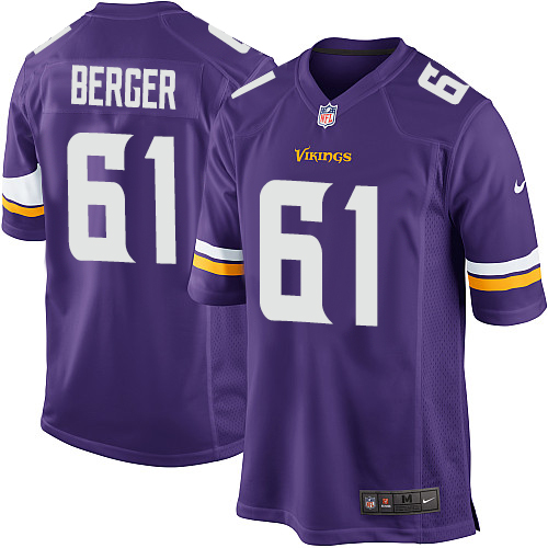 Men's Game Joe Berger Nike Jersey Purple Home - #61 NFL Minnesota Vikings