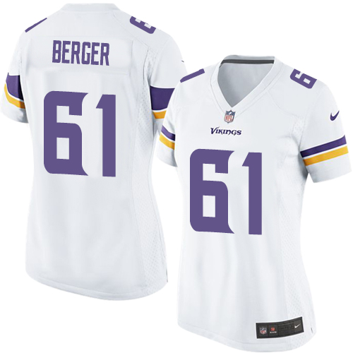 Women's Limited Joe Berger Nike Jersey White Road - #61 NFL Minnesota Vikings