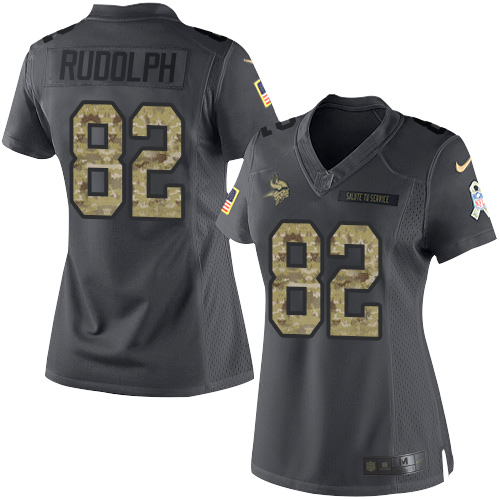 Women's Limited Kyle Rudolph Nike Jersey Black - #82 2016 Salute to Service NFL Minnesota Vikings