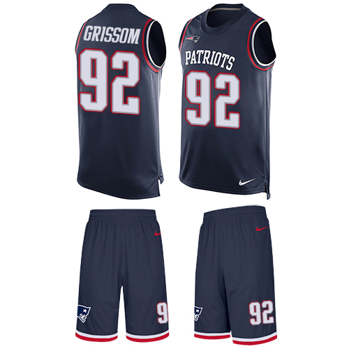 Men's Limited Geneo Grissom Nike Jersey Navy Blue - #92 Tank Top Suit NFL New England Patriots