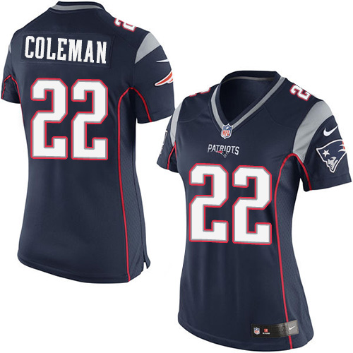 Women's Limited Justin Coleman Nike Jersey Navy Blue Home - #22 NFL New England Patriots