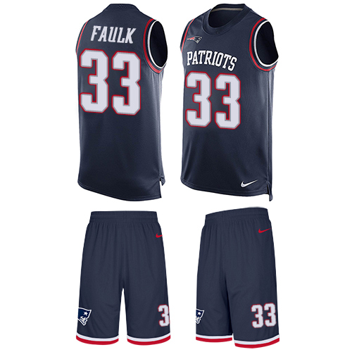 Men's Limited Kevin Faulk Nike Jersey Navy Blue - #33 Tank Top Suit NFL New England Patriots
