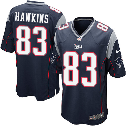 Men's Game Lavelle Hawkins Nike Jersey Navy Blue Home - #83 NFL New England Patriots