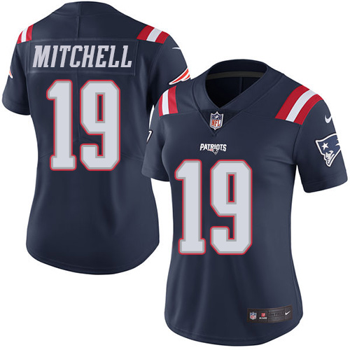 Women's Limited Malcolm Mitchell Nike Jersey Navy Blue - #19 Rush NFL New England Patriots