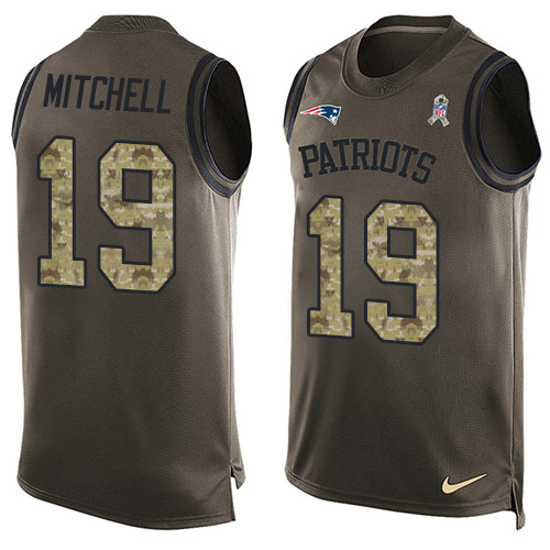 Men's Limited Malcolm Mitchell Nike Jersey Green - #19 Salute to Service Tank Top NFL New England Patriots