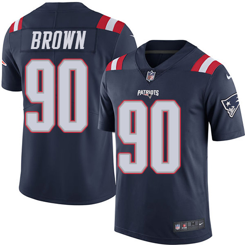 Men's Limited Malcom Brown Nike Jersey Navy Blue - #90 Rush NFL New England Patriots