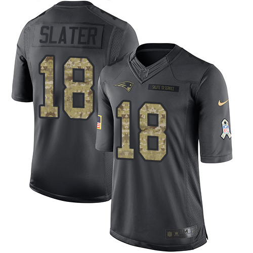 Men's Limited Matthew Slater Nike Jersey Black - #18 2016 Salute to Service NFL New England Patriots