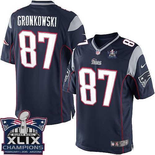 Youth Elite Rob Gronkowski Super Bowl XLIX Champions Nike Jersey Navy Blue Home - #87 NFL New England Patriots