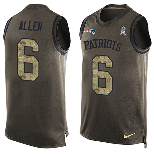 Men's Limited Ryan Allen Nike Jersey Green - #6 Salute to Service Tank Top NFL New England Patriots