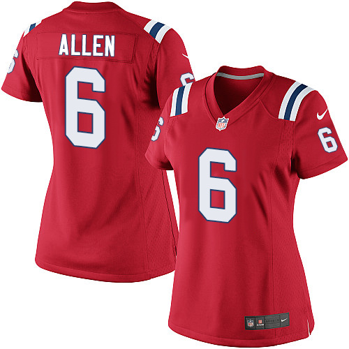 Women's Elite Ryan Allen Nike Jersey Red Alternate - #6 NFL New England Patriots