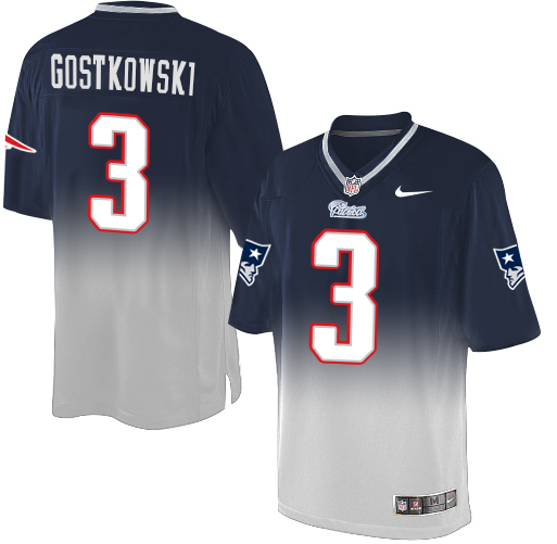 Men's Elite Stephen Gostkowski Nike Jersey Navy/Grey - #3 Fadeaway NFL New England Patriots