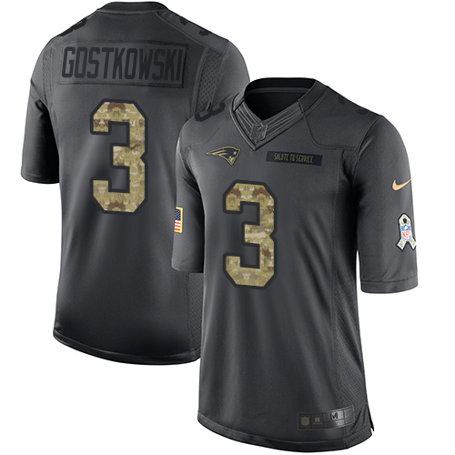 Men's Limited Stephen Gostkowski Nike Jersey Black - #3 2016 Salute to Service NFL New England Patriots