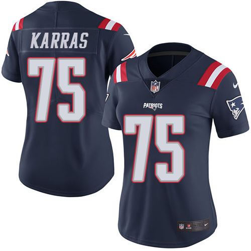 Women's Limited Ted Karras Nike Jersey Navy Blue - #75 Rush NFL New England Patriots