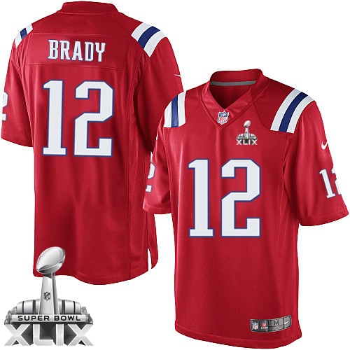 Men's Limited Tom Brady Super Bowl XLIX Nike Jersey Red Alternate - #12 NFL New England Patriots