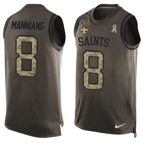 Men's Limited Archie Manning Nike Jersey Green - #8 Salute to Service Tank Top NFL New Orleans Saints