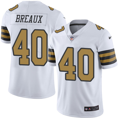 Men's Limited Delvin Breaux Nike Jersey White - #40 Rush NFL New Orleans Saints