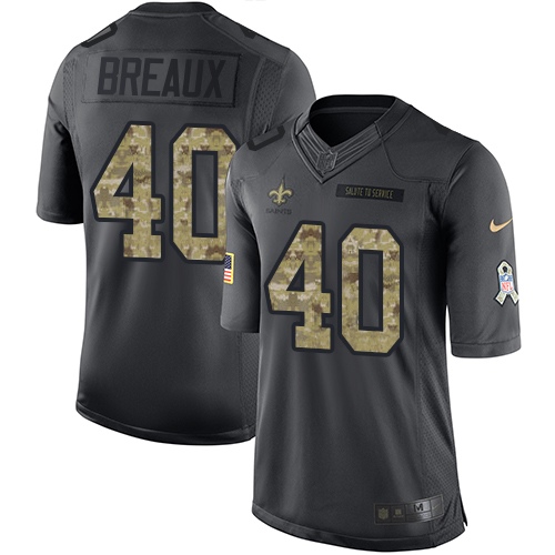 Men's Limited Delvin Breaux Nike Jersey Black - #40 2016 Salute to Service NFL New Orleans Saints