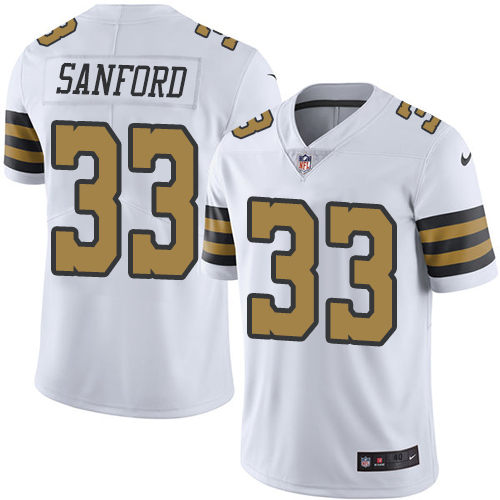 Men's Elite Jamarca Sanford Nike Jersey White - #33 Rush NFL New Orleans Saints
